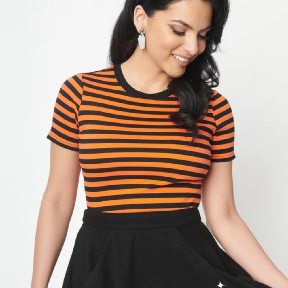 Unique Vintage Orange & Black Stripe Back To Basics Top - 2X/18